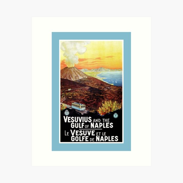 Aperçu de l'œuvre Vésuve et golfe de Naples, tramway, publicité touristique italienne vintage créée et vendue par aapshop.