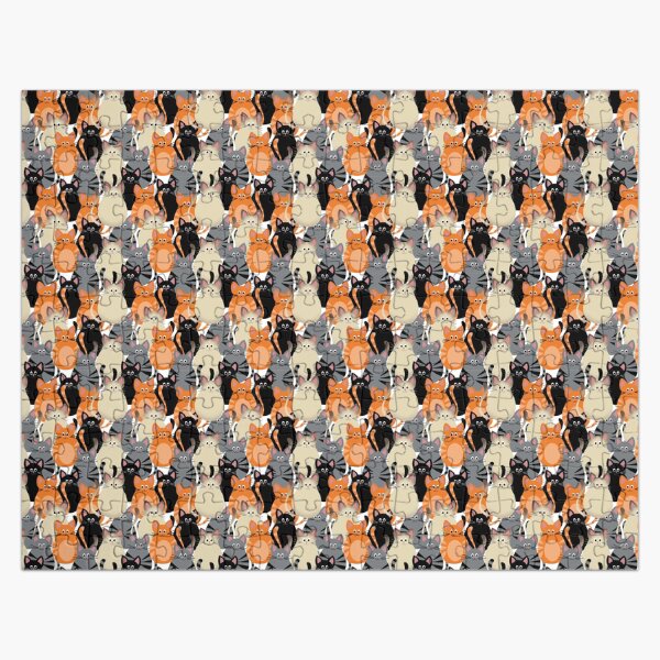 Sea of Silly Cats in Shades of Orange, Gray, Beige, Black Jigsaw Puzzle