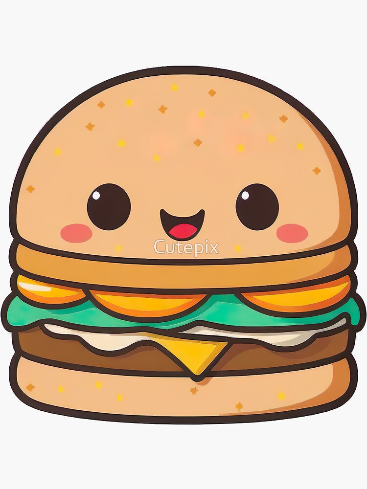 Burger Kawaii Chibi Cute Takeout Food Hand Drawn Illustration