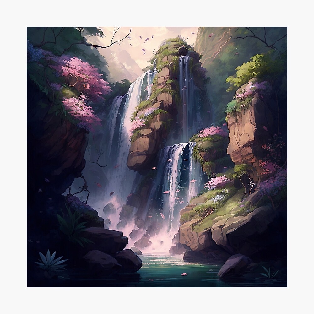 Breathtaking Anime-inspired Landscape Waterfall in Mountains Stock  Illustration - Illustration of aweinspiring, miwa: 300057050