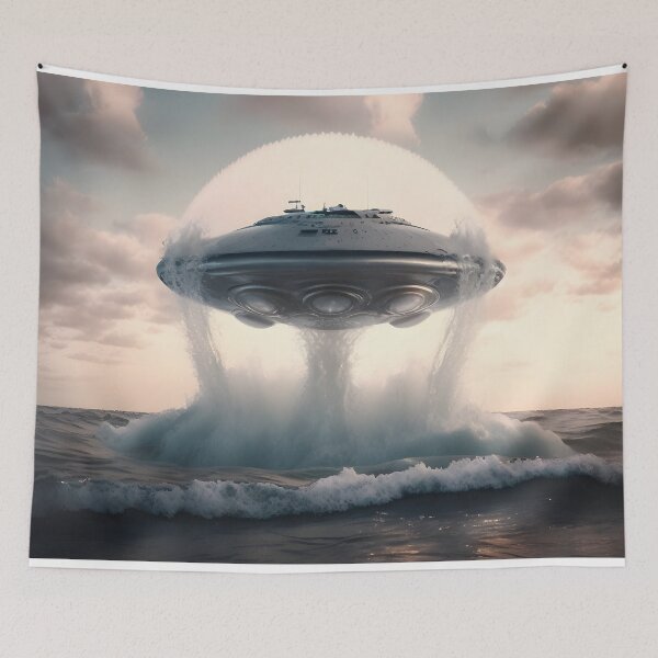 Item preview, UFO emerging from the Ocean designed and sold by UFO-UAP-XYZ.