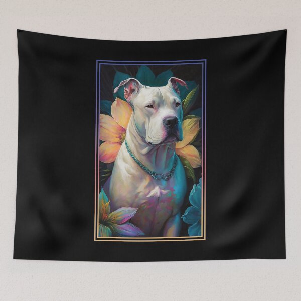 Item preview, Dogo Argentino Dog Vibrant Tropical Flower Tall Digital Oil Painting Portrait 2 designed and sold by arthouseflunky.