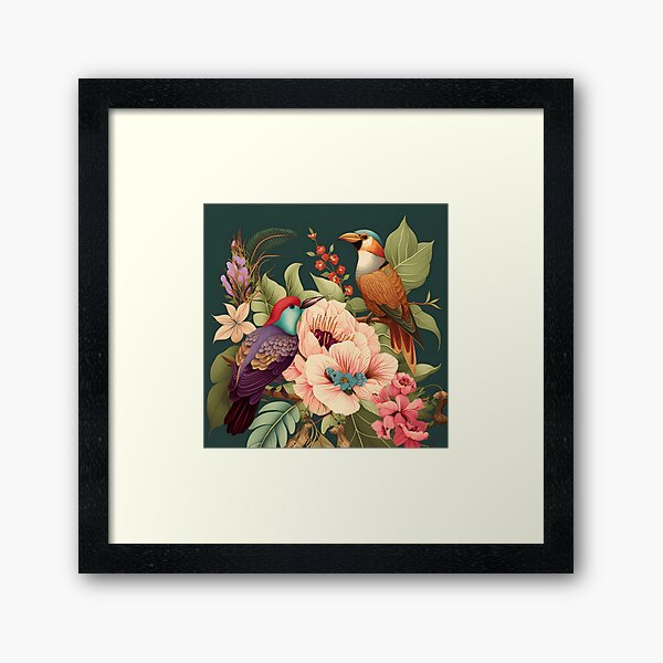Item preview, Botanical Art, Boho Exotica, Nature garden and bird in Green Background designed and sold by MonkStudio.
