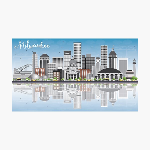Milwaukee - Grey Skyline Photographic Print