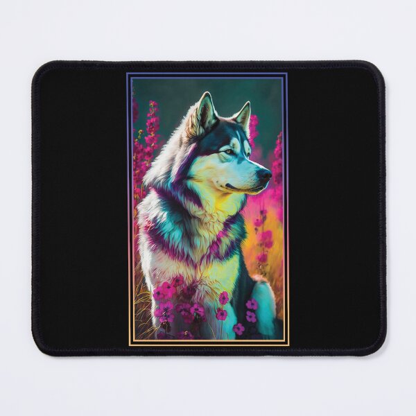 Item preview, Husky Dog Vibrant Tropical Flower Tall Digital Oil Painting Portrait 2 designed and sold by arthouseflunky.