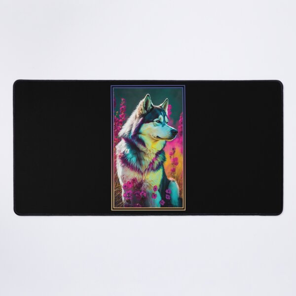 Item preview, Husky Dog Vibrant Tropical Flower Tall Digital Oil Painting Portrait 2 designed and sold by arthouseflunky.