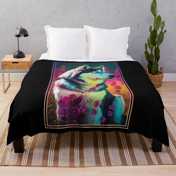 Item preview, Husky Dog Vibrant Tropical Flower Tall Digital Oil Painting Portrait 2 designed and sold by arthouseflunky.