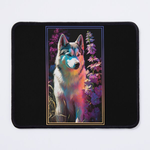 Item preview, Husky Dog Vibrant Tropical Flower Tall Digital Oil Painting Portrait 3 designed and sold by arthouseflunky.