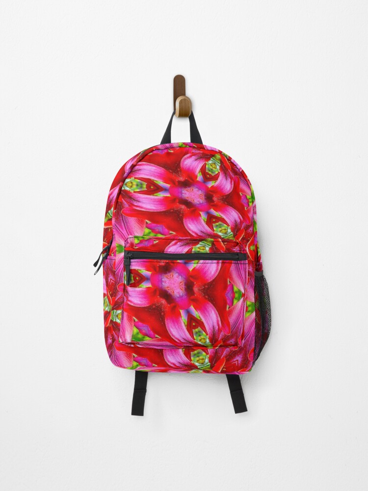 Thumbnail 1 of 3, Backpack, Dark Red Lily Pattern designed and sold by Patternflower.