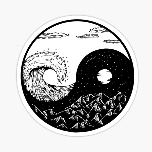 Wave and mountains Ying-Yang Sticker