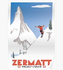 Zermatt, Wallis, Schweiz, Ski Poster Poster