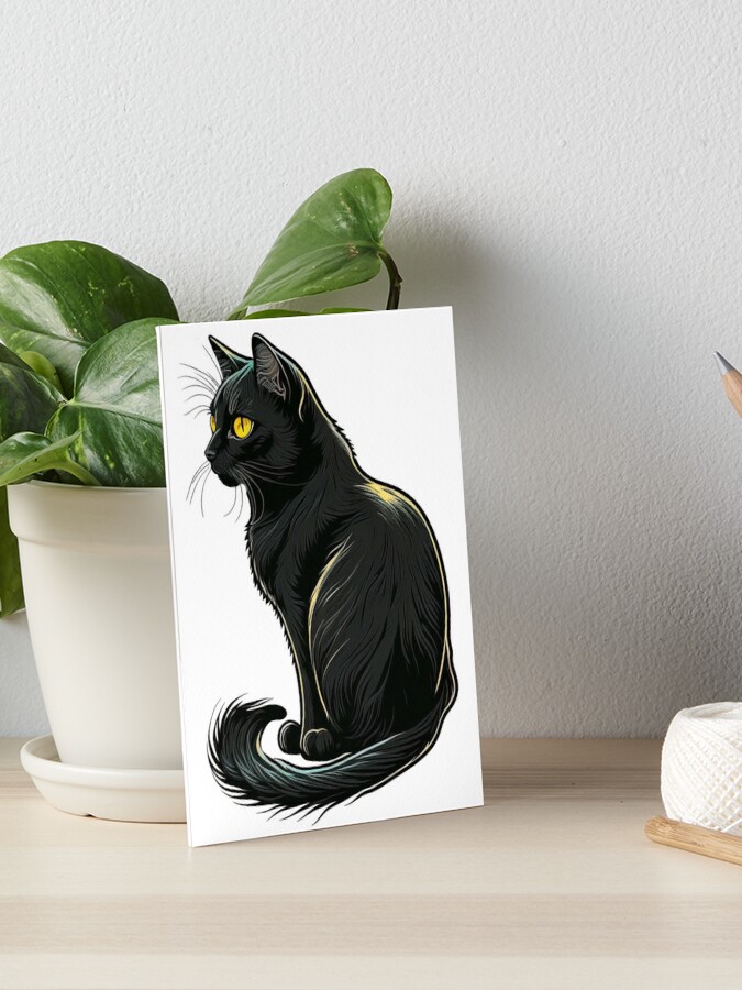 Black Cat Notebook Yellow Eyed Cat MEOW Gold Spiral Notebook Black