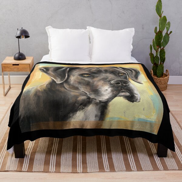 Item preview, Close Up Painting of a Brown Great Dane on a Orange Yellow Background designed and sold by ibadishi.