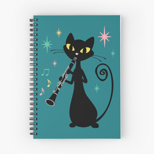 Item preview, Clarinet Playing Retro Black Cat, Mid Century Modern designed and sold by Jazznote.