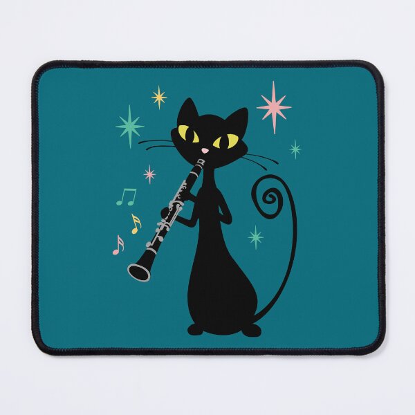 Item preview, Clarinet Playing Retro Black Cat, Mid Century Modern designed and sold by Jazznote.