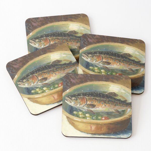 Item preview, Rainbow Trout in a Dish Oil Painting designed and sold by WalterWhatFace.