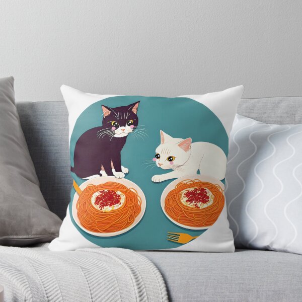 Item preview, black and white cat on a date eating spaghetti art drawing illustration sticker designed and sold by FRH Design ⭐⭐⭐⭐⭐.