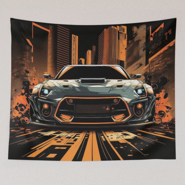 Item preview, Cyberpunk Sports Car Speeding Towards Finish Line Neon Rush Out Runner designed and sold by ultra-cool.