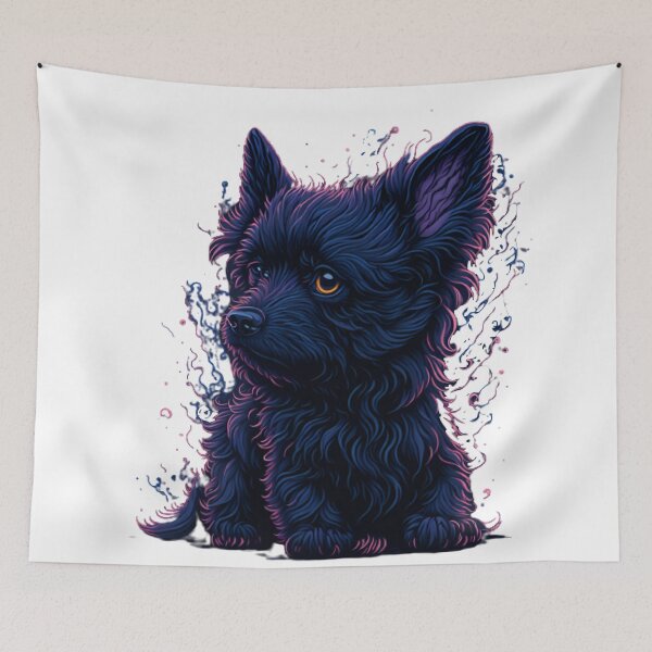 Item preview, Fantasy Concept Art of a Black Dog in a Complementary Color Scheme designed and sold by Valeree Store.