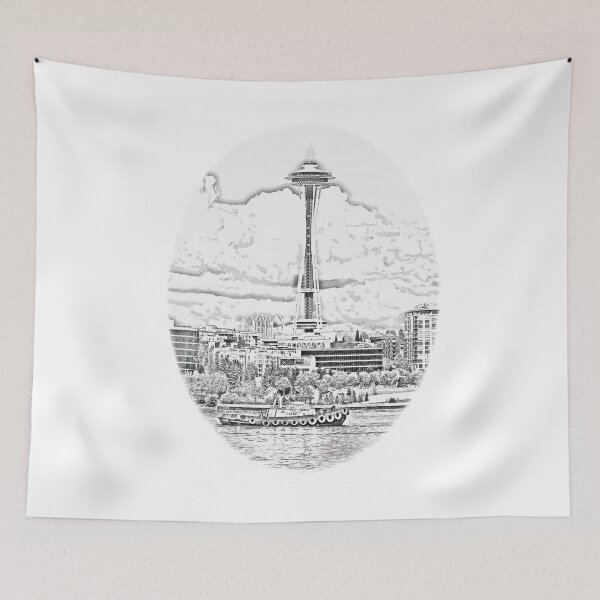 Item preview, Sketch Foss Tugboat & Seattle Space Needle designed and sold by Jason Mosley.