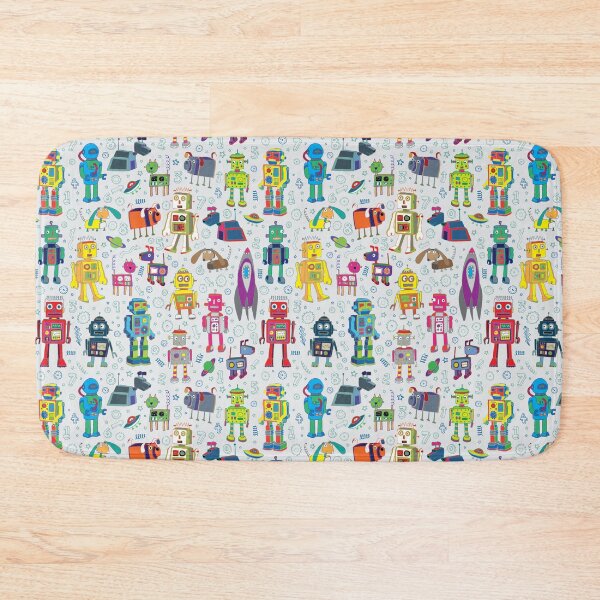 Item preview, Robots in Space - grey - Small scale - fun Robot pattern by Cecca Designs designed and sold by Cecca-Designs.