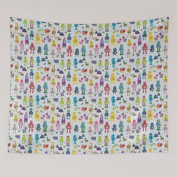 Item preview, Robots in Space - grey - Small scale - fun Robot pattern by Cecca Designs designed and sold by Cecca-Designs.