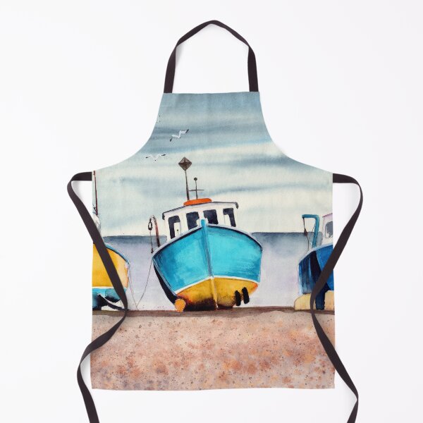 Item preview, Watercolor three colorful fishing boats designed and sold by MaryWatercolor.