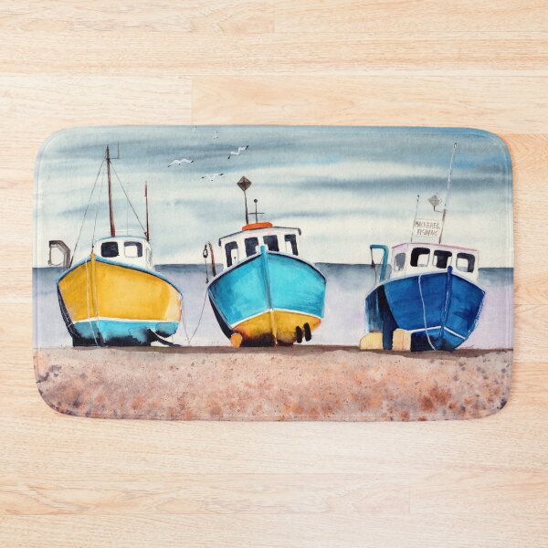 Item preview, Watercolor three colorful fishing boats designed and sold by MaryWatercolor.