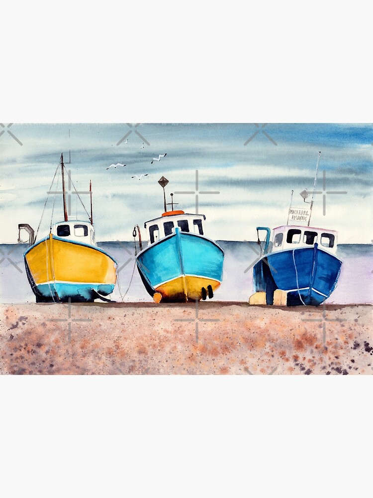 Watercolor three colorful fishing boats Art Print for Sale by