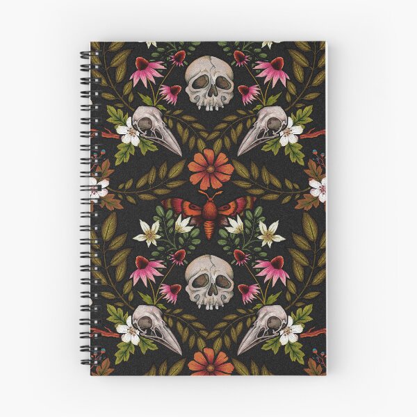 Item preview, Dark cottagecore enchanted forest floral skull pattern designed and sold by RedFinchDesigns.