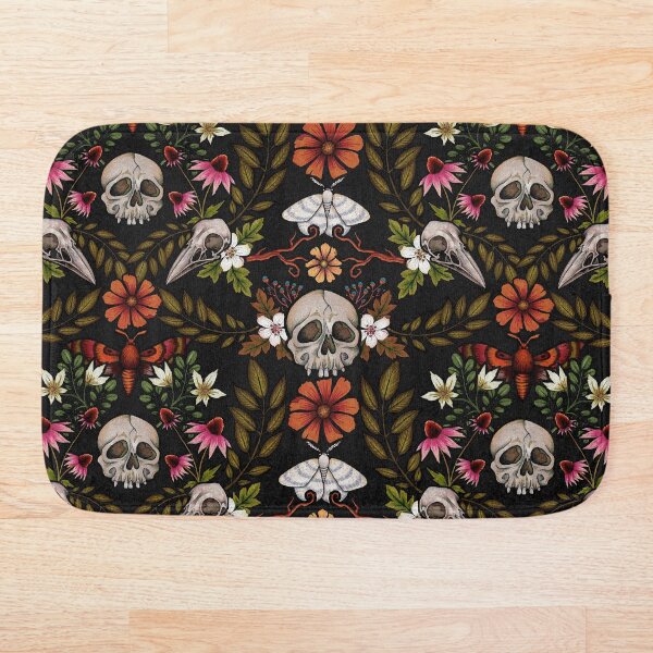 Item preview, Dark cottagecore enchanted forest floral skull pattern designed and sold by RedFinchDesigns.
