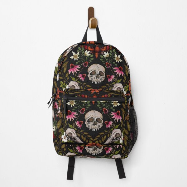 Item preview, Dark cottagecore enchanted forest floral skull pattern designed and sold by RedFinchDesigns.