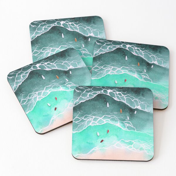 Item preview, Watercolor navy blue green ocean waves and sandy beach designed and sold by MaryWatercolor.