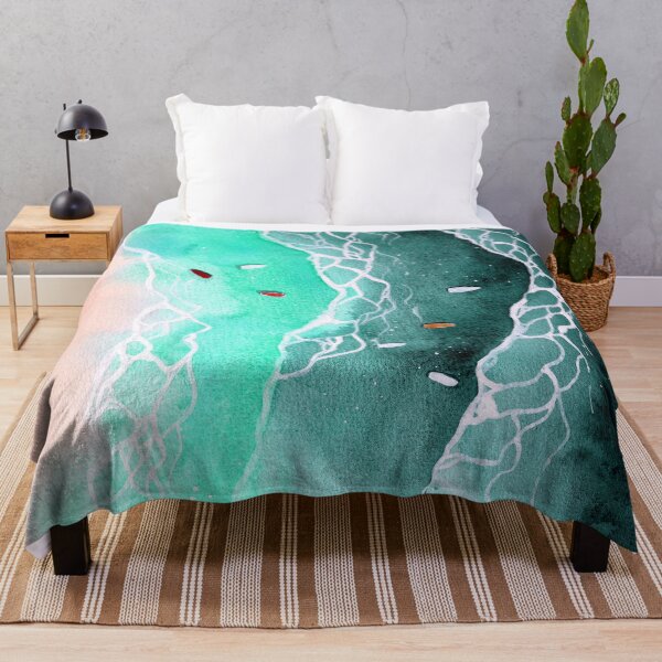 Item preview, Watercolor navy blue green ocean waves and sandy beach designed and sold by MaryWatercolor.