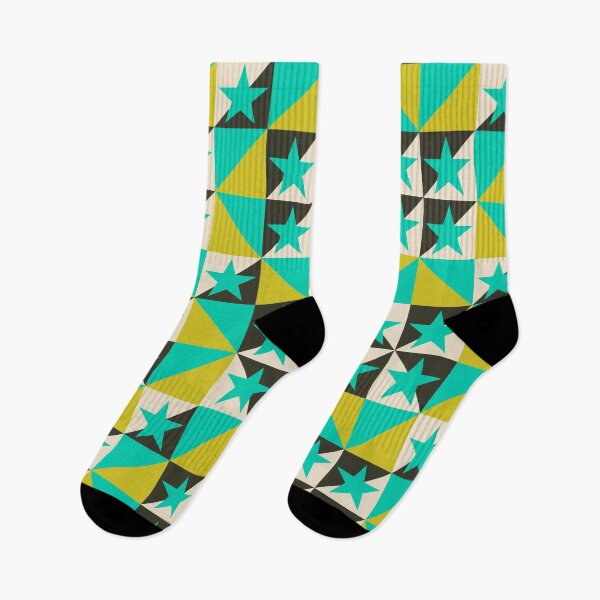 Item preview, Super Star  geometric quilt- turquoise/yellow/ black designed and sold by Inkworthy.