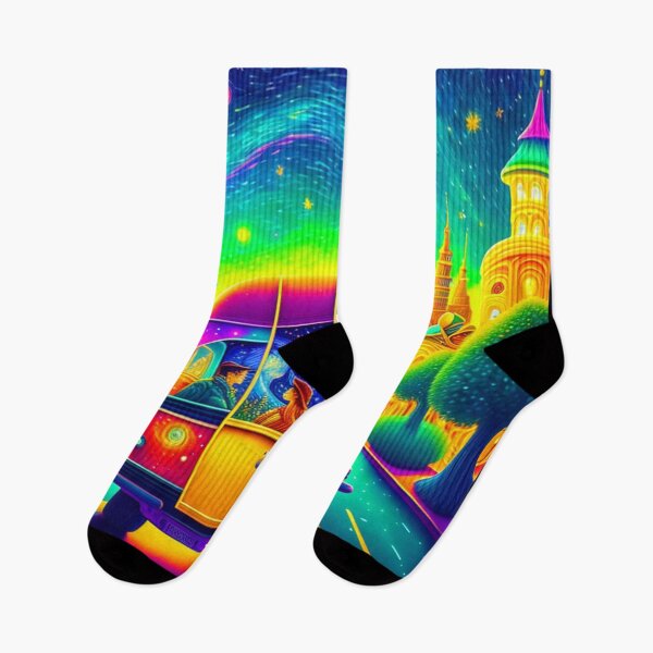 Artikelvorschau, Ein Fantasiebus mit Menschen in einer farbenfrohen psychedelischen Traumstadt entworfen und verkauft von KALEIDOSCOPE UK.
