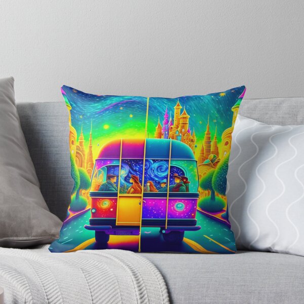 Item preview, A fantasy bus with people in a colourful psychedelic dream city designed and sold by KALEIDOSCOPE UK.
