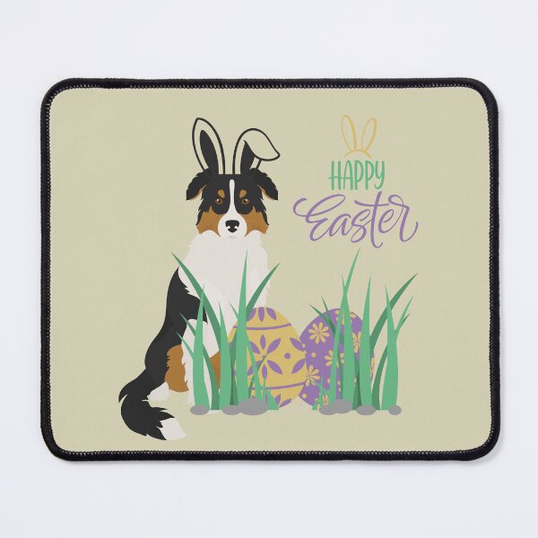 Item preview, Tricolor Australian Shepherd Dog with Bunny Ears and Happy Easter with Egg designed and sold by SeasonalDogs.
