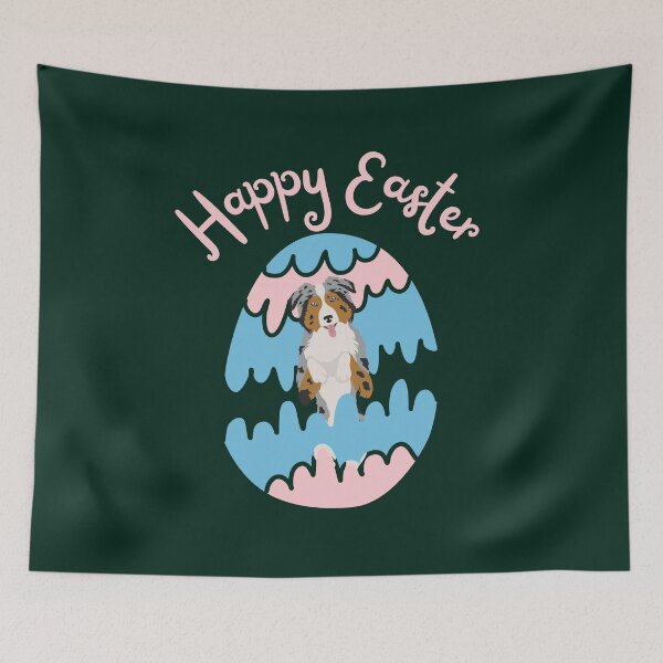 Item preview, Happy Easter with Blue Merle Australian Shepherd Dog in Egg designed and sold by SeasonalDogs.