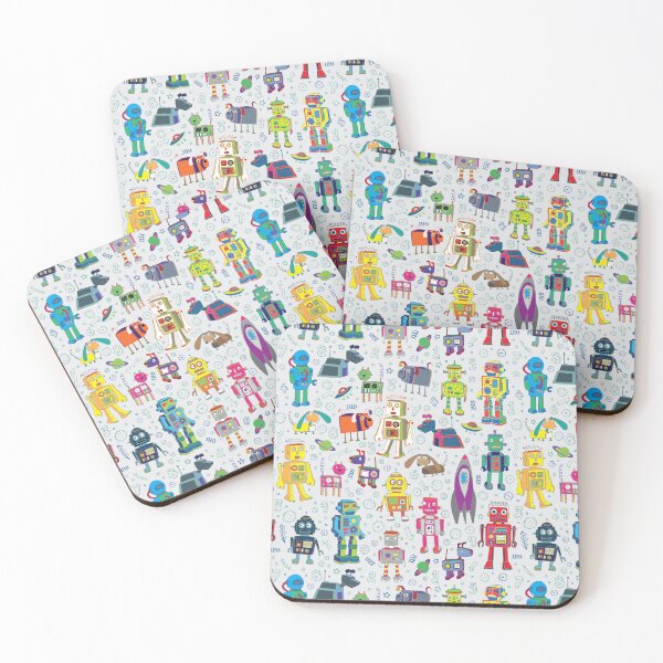 Item preview, Robots in Space - grey - Small scale - fun Robot pattern by Cecca Designs designed and sold by Cecca-Designs.