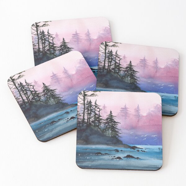 Item preview,  Watercolor misty river, distant forest and seagulls designed and sold by MaryWatercolor.