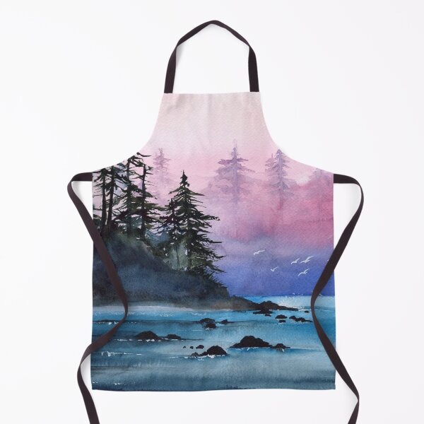 Item preview, Watercolor misty river, distant forest and seagulls designed and sold by MaryWatercolor.