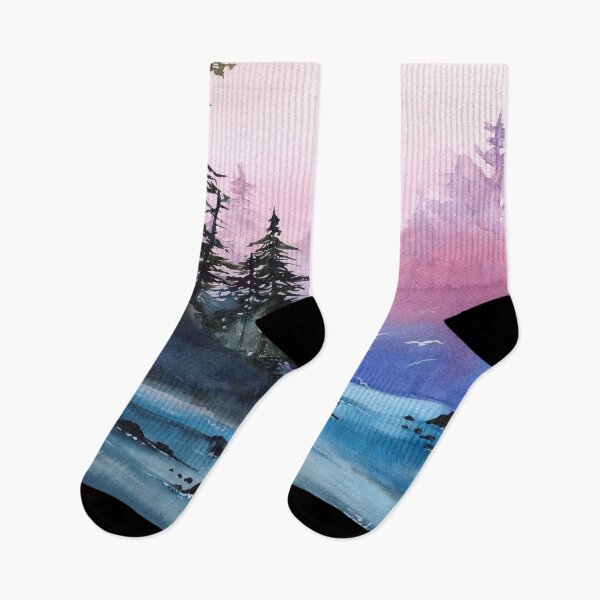 Item preview,  Watercolor misty river, distant forest and seagulls designed and sold by MaryWatercolor.