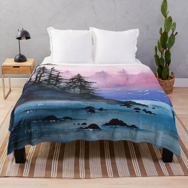 Item preview,  Watercolor misty river, distant forest and seagulls designed and sold by MaryWatercolor.