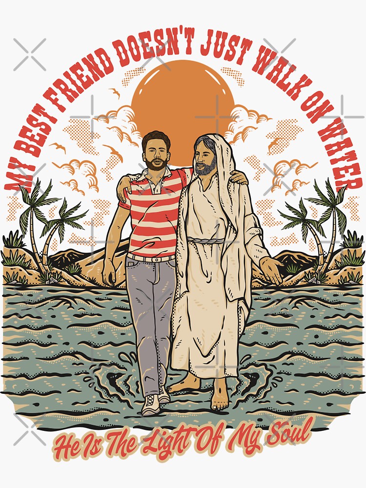 Thumbnail 3 of 3, Sticker, Jesus the Light of My Soul - Retro Christian - Male Edition designed and sold by ChristlikeMerch.