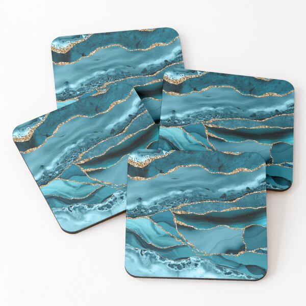 Item preview, Blue Ocean And Gold Foam Marble Texture designed and sold by MysticMarble.
