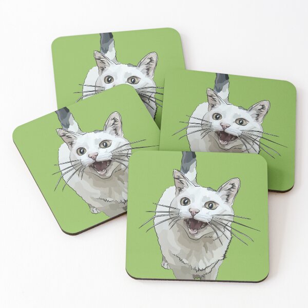 Item preview, White Cat by BeeFoxTree, Laughing Cat by BeeFoxTree, lush green designed and sold by BeeFoxTree.