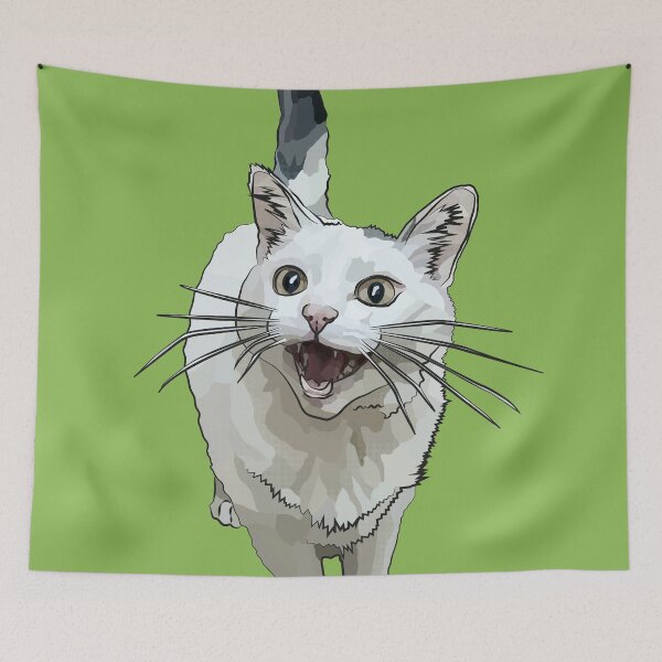 Item preview, White Cat by BeeFoxTree, Laughing Cat by BeeFoxTree, lush green designed and sold by BeeFoxTree.