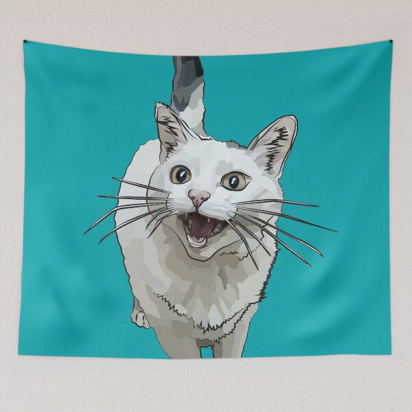 Item preview, White Cat by BeeFoxTree, Laughing Cat by BeeFoxTree, Teal Turquoise designed and sold by BeeFoxTree.