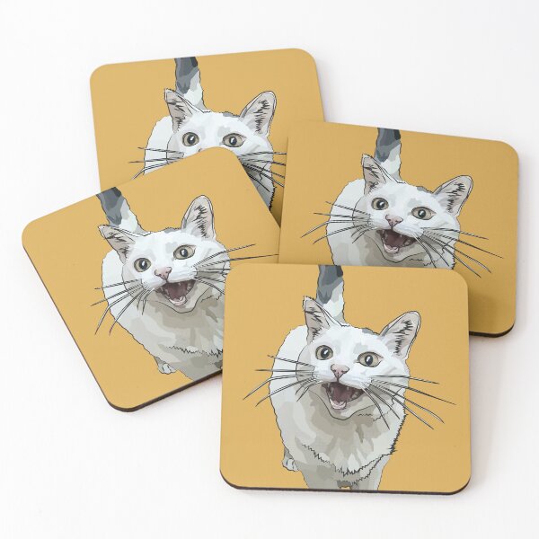 Item preview, White Cat by BeeFoxTree, Laughing Cat by BeeFoxTree, Ochre, Mustard Yellow designed and sold by BeeFoxTree.